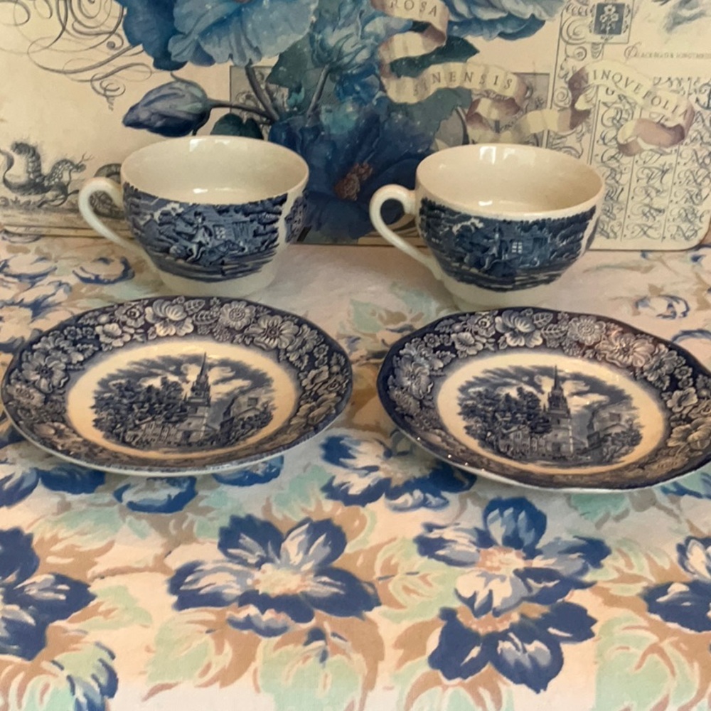 Liberty Blue and White Floral Teacup Set of Two - Picture 3 of 4